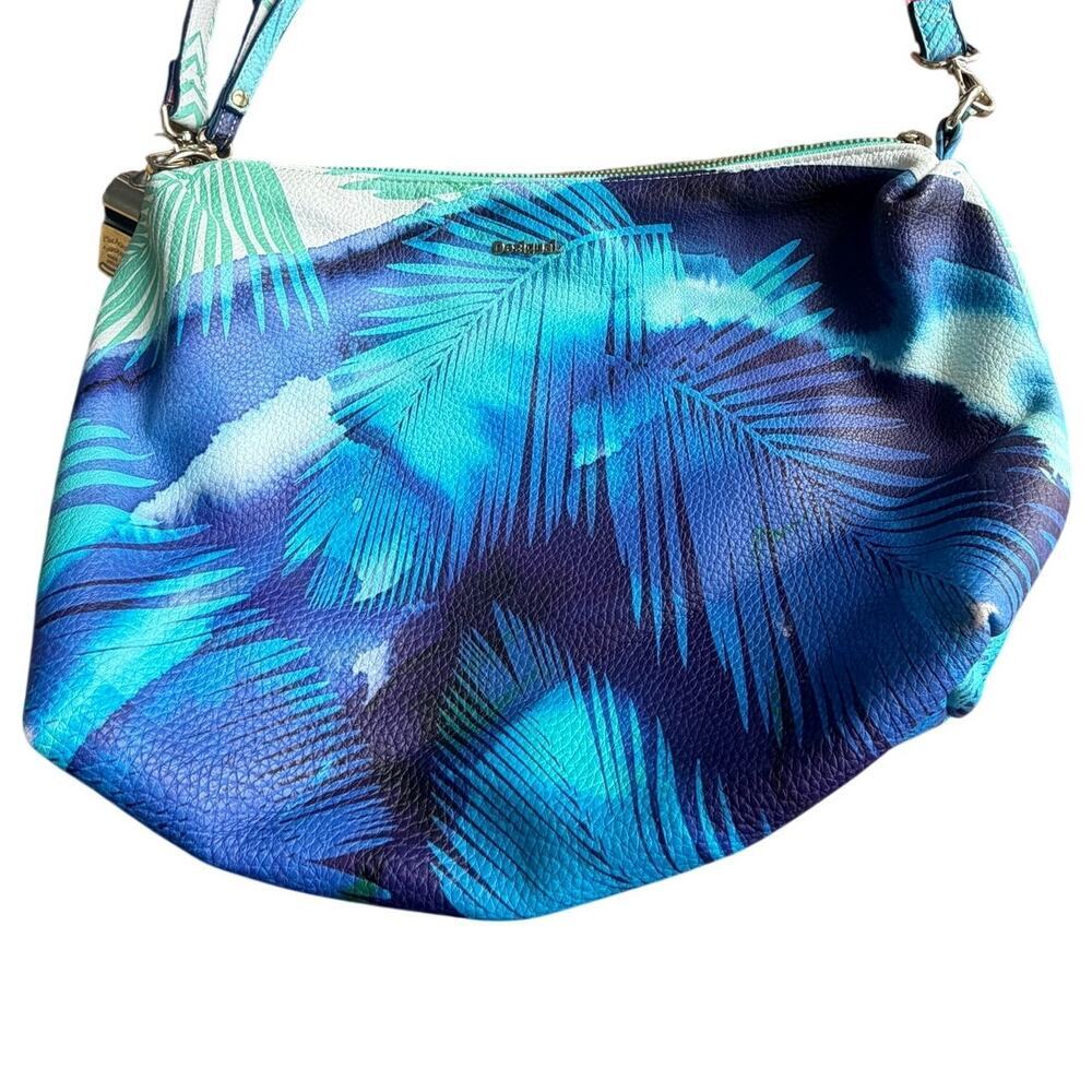 Desigual Bolso Crossbody Bag Shades of Blue Tropical Leaves